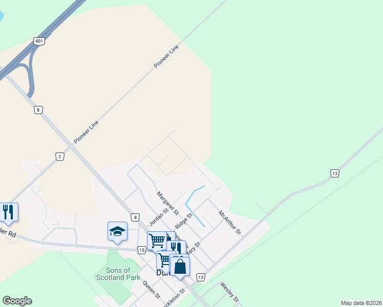 map of restaurants, bars, coffee shops, grocery stores, and more near 112 Lila Street in Elgin County