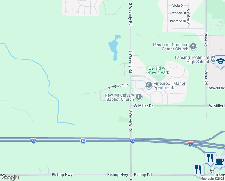 map of restaurants, bars, coffee shops, grocery stores, and more near 6014 Rockingham Drive in Lansing