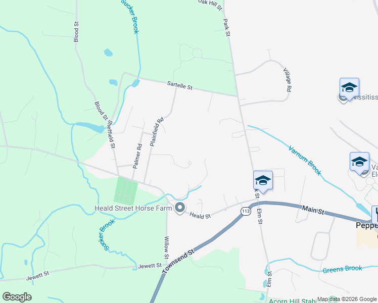 map of restaurants, bars, coffee shops, grocery stores, and more near 14 Birch Drive in Pepperell