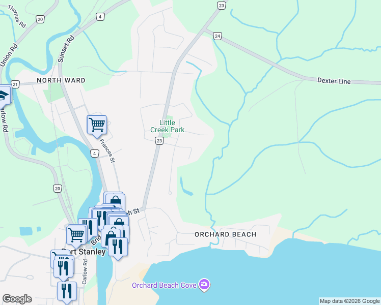 map of restaurants, bars, coffee shops, grocery stores, and more near 1 Lincoln's Cove in Port Stanley