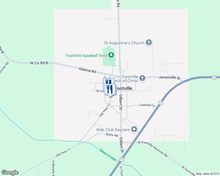 map of restaurants, bars, coffee shops, grocery stores, and more near 158 Depot Street in Footville