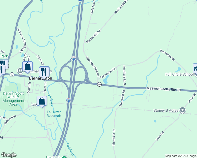 map of restaurants, bars, coffee shops, grocery stores, and more near 216 Parmenter Rd in Bernardston