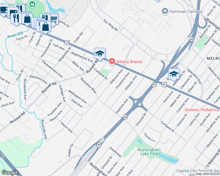 map of restaurants, bars, coffee shops, grocery stores, and more near 62 Pinehurst Avenue in Albany