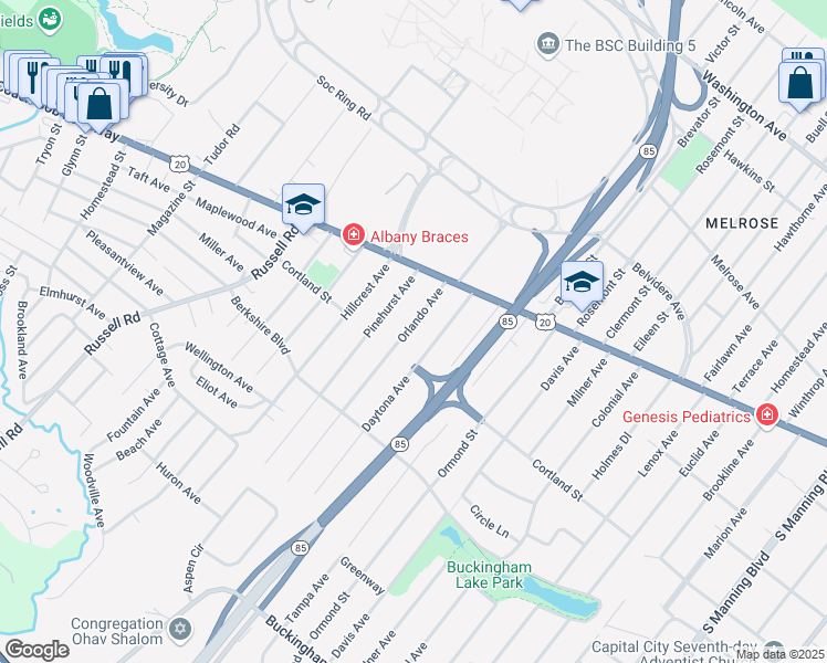 map of restaurants, bars, coffee shops, grocery stores, and more near 40 Daytona Avenue in Albany