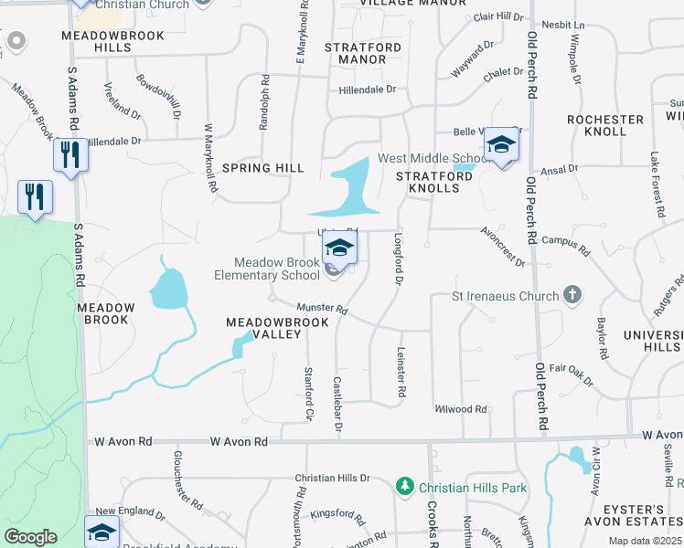 map of restaurants, bars, coffee shops, grocery stores, and more near 2350 Munster Road in Rochester Hills