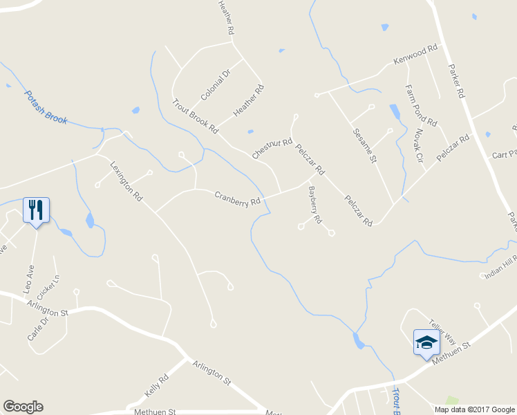 map of restaurants, bars, coffee shops, grocery stores, and more near 109 Cranberry Road in Dracut