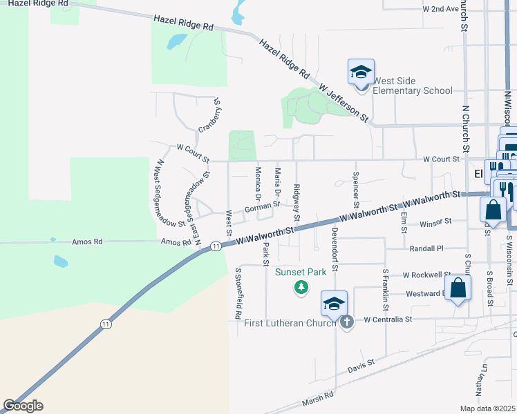 map of restaurants, bars, coffee shops, grocery stores, and more near 23 Monica Drive in Elkhorn