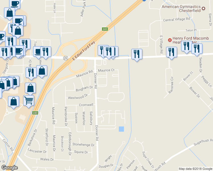 map of restaurants, bars, coffee shops, grocery stores, and more near 50431 Bay Run South in New Baltimore