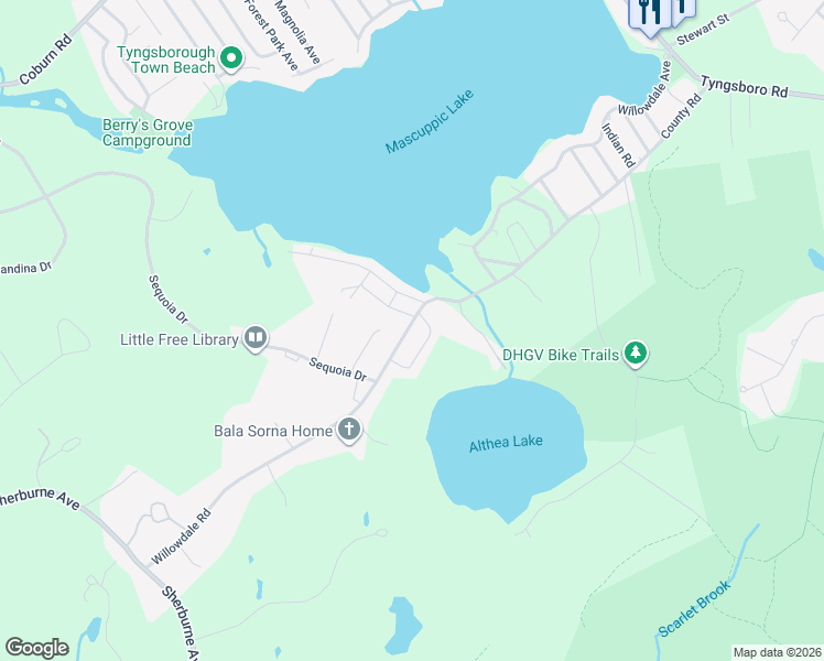 map of restaurants, bars, coffee shops, grocery stores, and more near 63 Willowdale Road in Tyngsborough