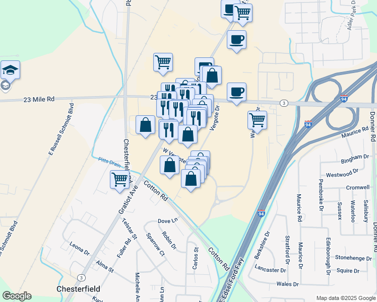 map of restaurants, bars, coffee shops, grocery stores, and more near 50700 Gratiot Avenue in New Baltimore