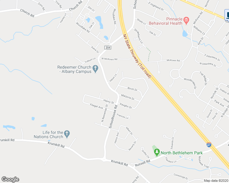 map of restaurants, bars, coffee shops, grocery stores, and more near Schoolhouse Rd & Vaughn Dr in Albany