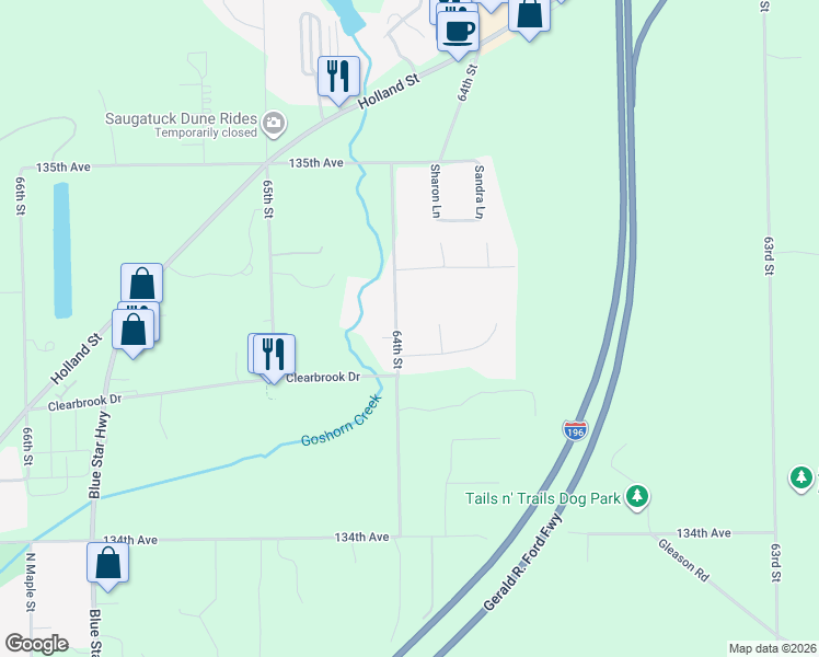 map of restaurants, bars, coffee shops, grocery stores, and more near 3491 64th Street in Saugatuck