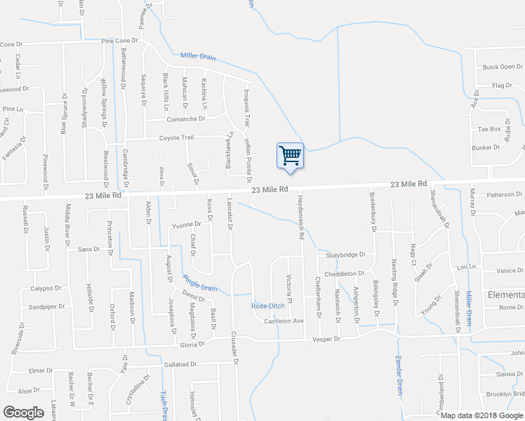 map of restaurants, bars, coffee shops, grocery stores, and more near 50878 Lancelot Drive in Macomb