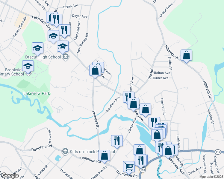 map of restaurants, bars, coffee shops, grocery stores, and more near Lakeview Avenue in Middlesex County