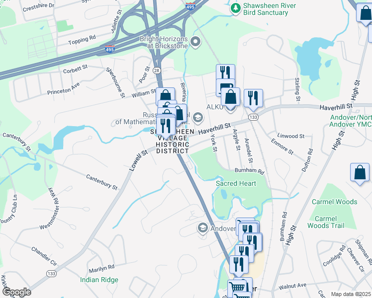 map of restaurants, bars, coffee shops, grocery stores, and more near 6 Balmoral Street in Andover