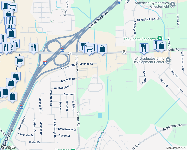 map of restaurants, bars, coffee shops, grocery stores, and more near 50478 Bay Run South in New Baltimore