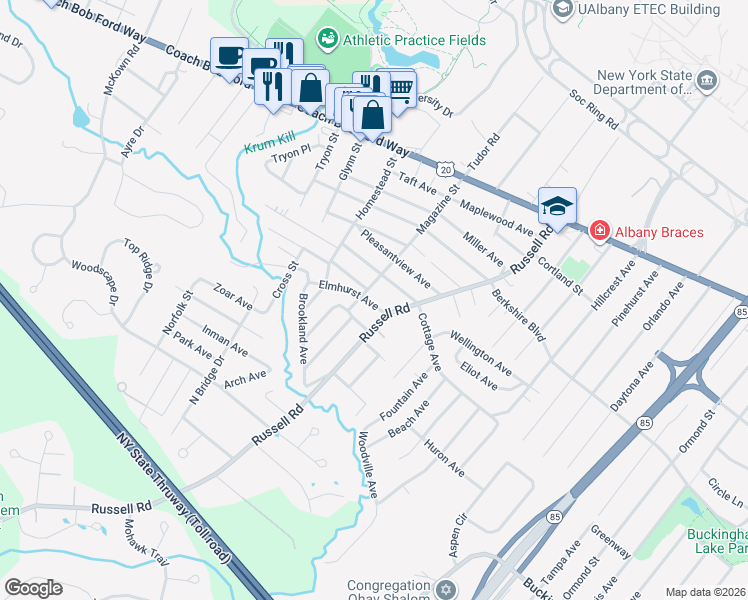 map of restaurants, bars, coffee shops, grocery stores, and more near 434 Magazine Street in Albany