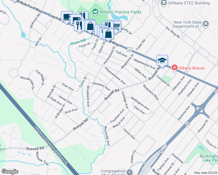 map of restaurants, bars, coffee shops, grocery stores, and more near 434 Magazine Street in Albany