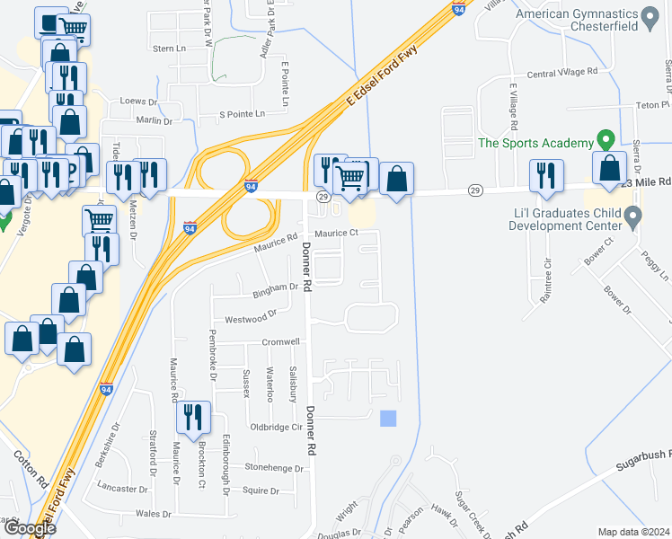 map of restaurants, bars, coffee shops, grocery stores, and more near 50448 Bay Run North in New Baltimore