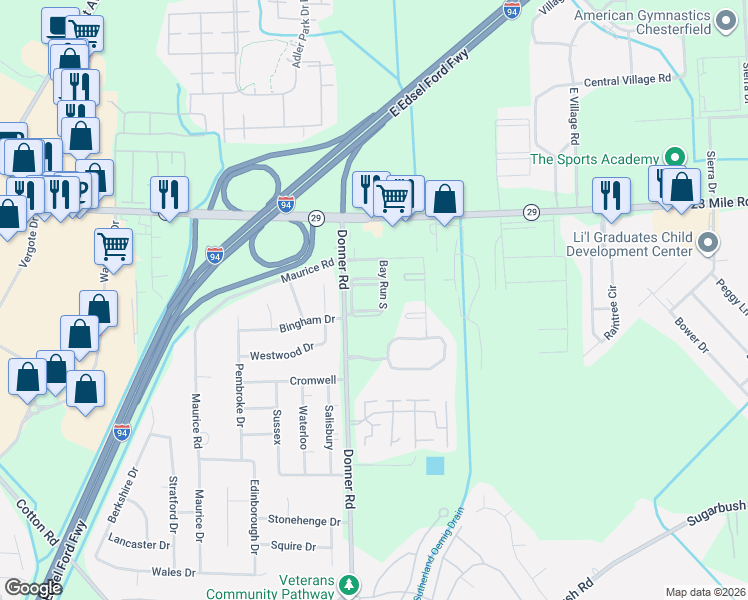 map of restaurants, bars, coffee shops, grocery stores, and more near 50448 Bay Run North in New Baltimore