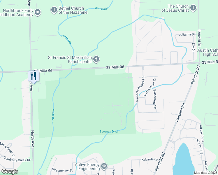 map of restaurants, bars, coffee shops, grocery stores, and more near 24210 23 Mile Road in Macomb