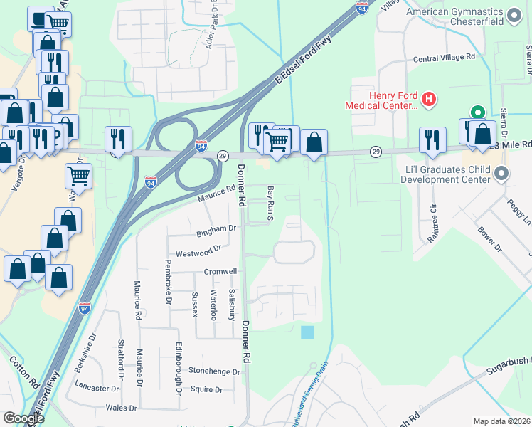 map of restaurants, bars, coffee shops, grocery stores, and more near 50448 Bay Run North in New Baltimore