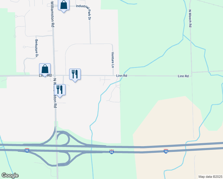 map of restaurants, bars, coffee shops, grocery stores, and more near 1517 Nottingham Trail in Williamston