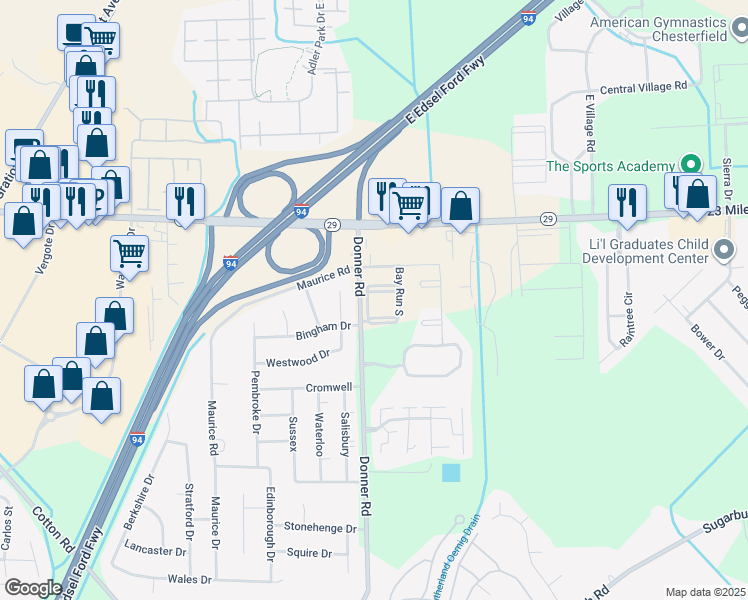 map of restaurants, bars, coffee shops, grocery stores, and more near 50448 Bay Run North in New Baltimore