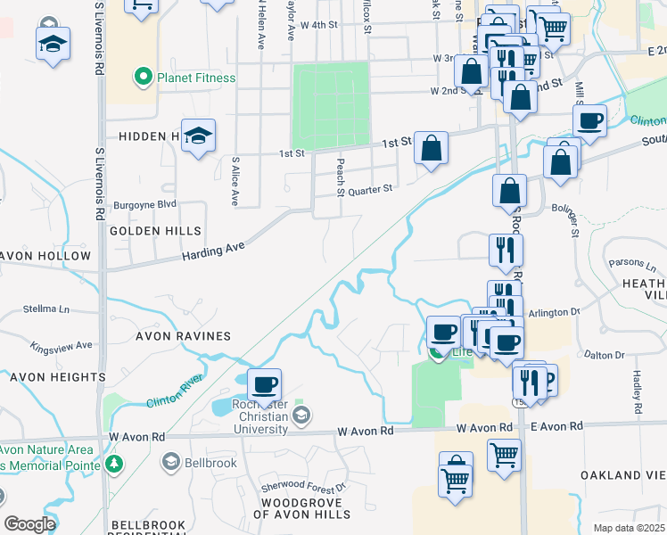 map of restaurants, bars, coffee shops, grocery stores, and more near 603 Flora Valley Court in Rochester Hills
