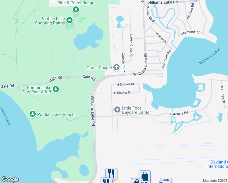 map of restaurants, bars, coffee shops, grocery stores, and more near 2386 Richardson Court in Waterford Township