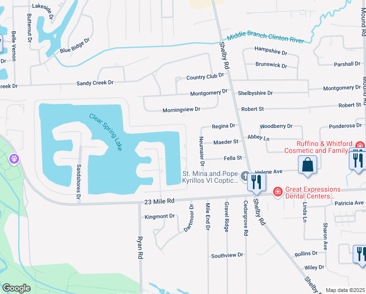 map of restaurants, bars, coffee shops, grocery stores, and more near 51463 Merry Lane in Macomb County