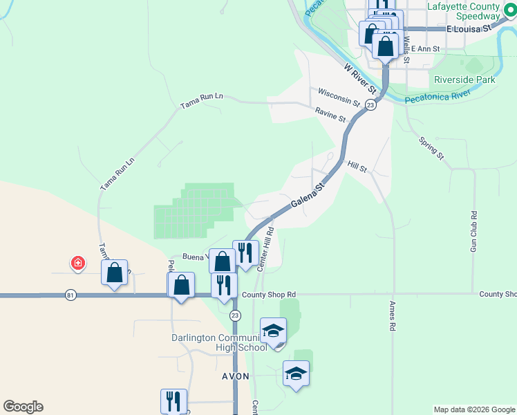 map of restaurants, bars, coffee shops, grocery stores, and more near 843 Clayton Drive in Darlington
