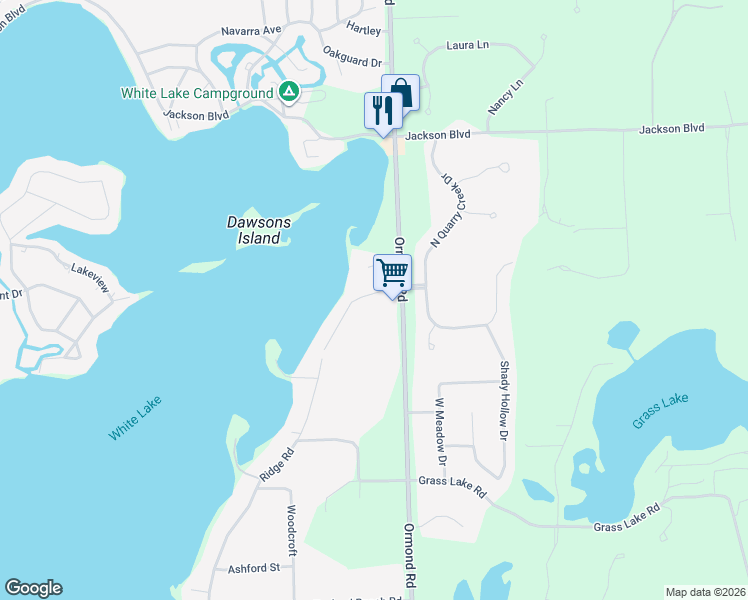map of restaurants, bars, coffee shops, grocery stores, and more near 3438 Duffield in White Lake charter Township