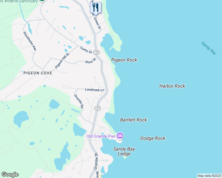 map of restaurants, bars, coffee shops, grocery stores, and more near 127 Granite Street in Rockport