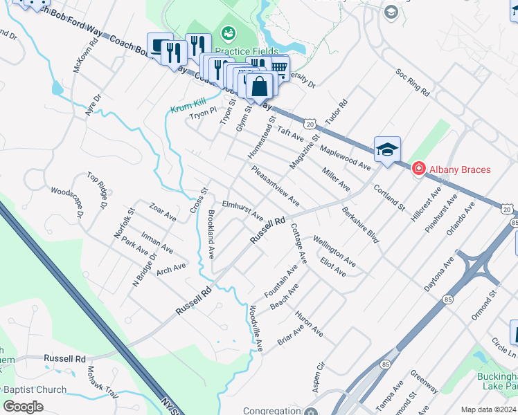 map of restaurants, bars, coffee shops, grocery stores, and more near 434 Magazine Street in Albany