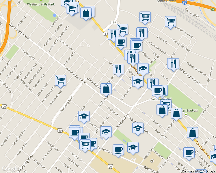 map of restaurants, bars, coffee shops, grocery stores, and more near in Albany