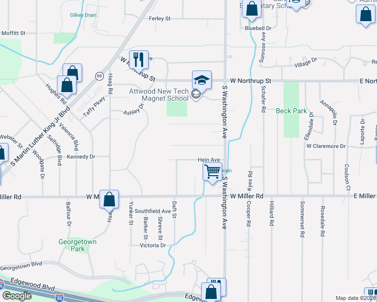 map of restaurants, bars, coffee shops, grocery stores, and more near 923 R G Curtiss Avenue in Lansing