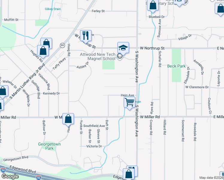 map of restaurants, bars, coffee shops, grocery stores, and more near 958 Hein Avenue in Lansing