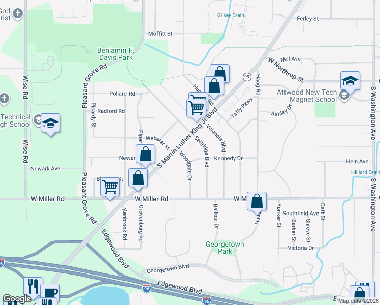 map of restaurants, bars, coffee shops, grocery stores, and more near 5937 South Martin Luther King Junior Boulevard in Lansing