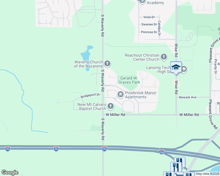 map of restaurants, bars, coffee shops, grocery stores, and more near 3709 Coachlight Common Street in Lansing