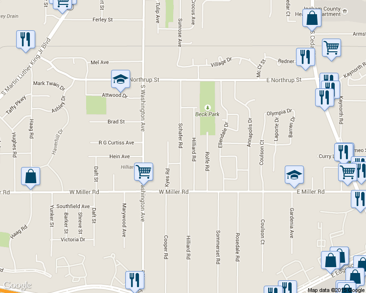 map of restaurants, bars, coffee shops, grocery stores, and more near 5909 Schafer Rd in Lansing