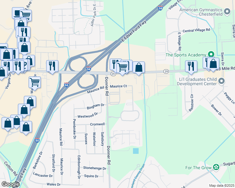map of restaurants, bars, coffee shops, grocery stores, and more near 50456 Bay Run North in New Baltimore