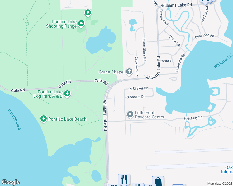 map of restaurants, bars, coffee shops, grocery stores, and more near 2456 North Williams Lake Road in Waterford Township