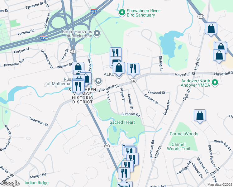 map of restaurants, bars, coffee shops, grocery stores, and more near 18 Carisbrooke Street in Andover