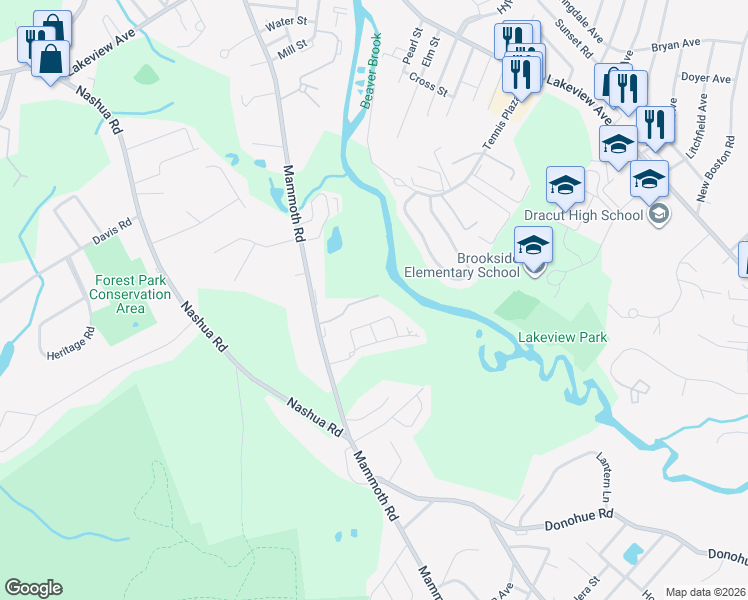 map of restaurants, bars, coffee shops, grocery stores, and more near 855 Mammoth Road in Dracut