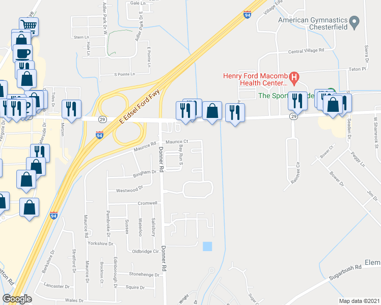 map of restaurants, bars, coffee shops, grocery stores, and more near 50478 Bay Run South in New Baltimore