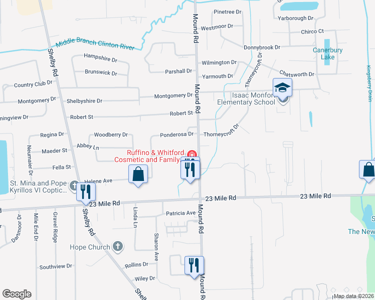 map of restaurants, bars, coffee shops, grocery stores, and more near 5621 Althea Street in Macomb County
