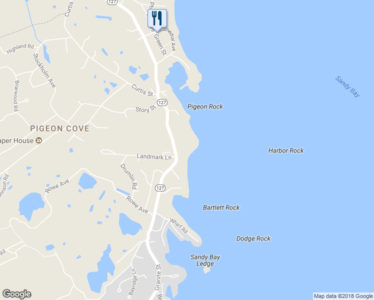 map of restaurants, bars, coffee shops, grocery stores, and more near 127 Granite Street in Rockport