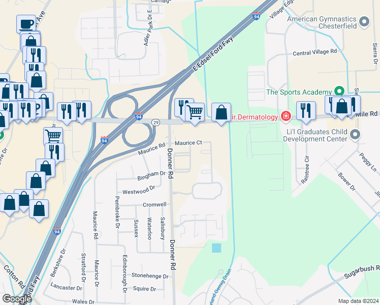 map of restaurants, bars, coffee shops, grocery stores, and more near 50405 Bay Run North in New Baltimore