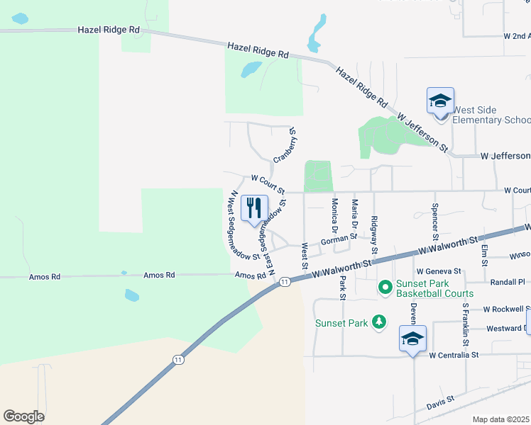 map of restaurants, bars, coffee shops, grocery stores, and more near 43 North East Sedgemeadow Street in Elkhorn